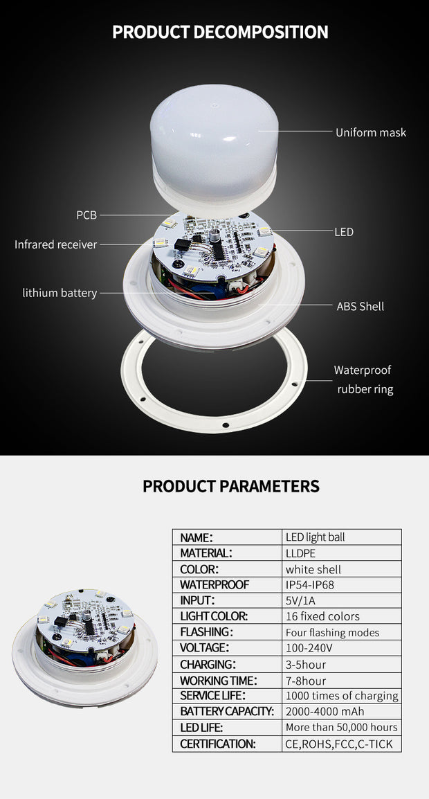 Lawn Lamp Floor Light Bulb Remote Control LED Luminous Ball Lamp Landscape Floor Lamp 16 Colors Outdoor Landscape Lamp